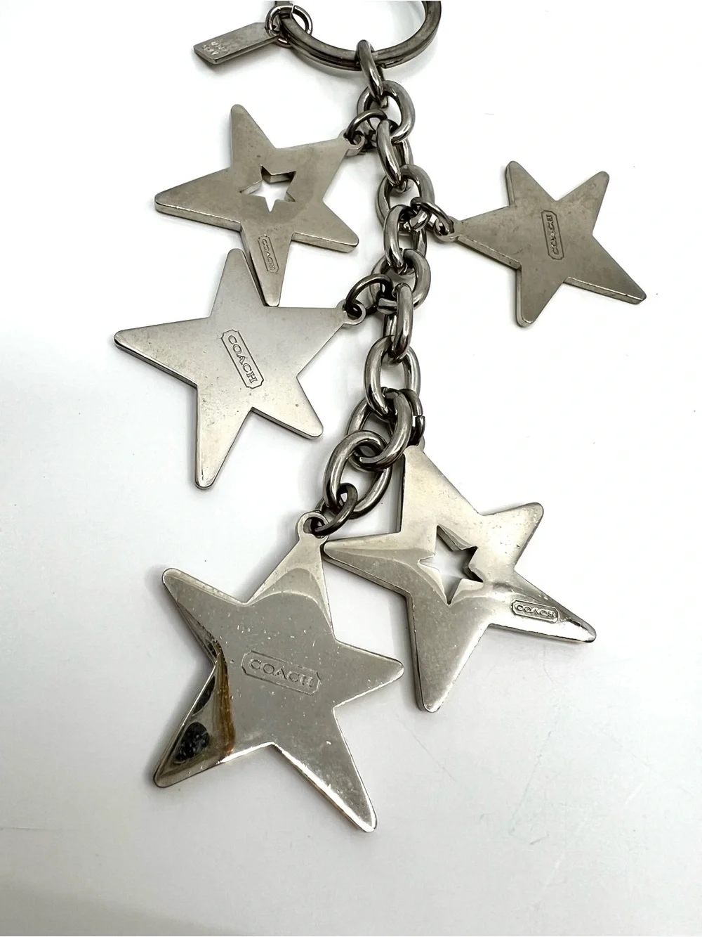 Coach Large Star Keychain Silver Tone Dangle Rhinestone Bag Charm Keychain Y2K